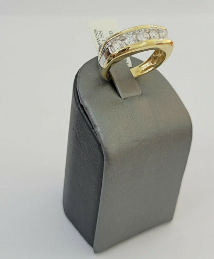 Real 14k 1CT Diamond Ring Men's Band channel - set round diamond Two - Tone Gold - Reva Jeweler