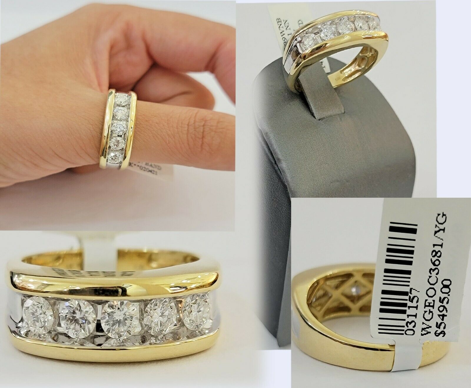 Real 14k 1CT Diamond Ring Men's Band channel - set round diamond Two - Tone Gold - Reva Jeweler