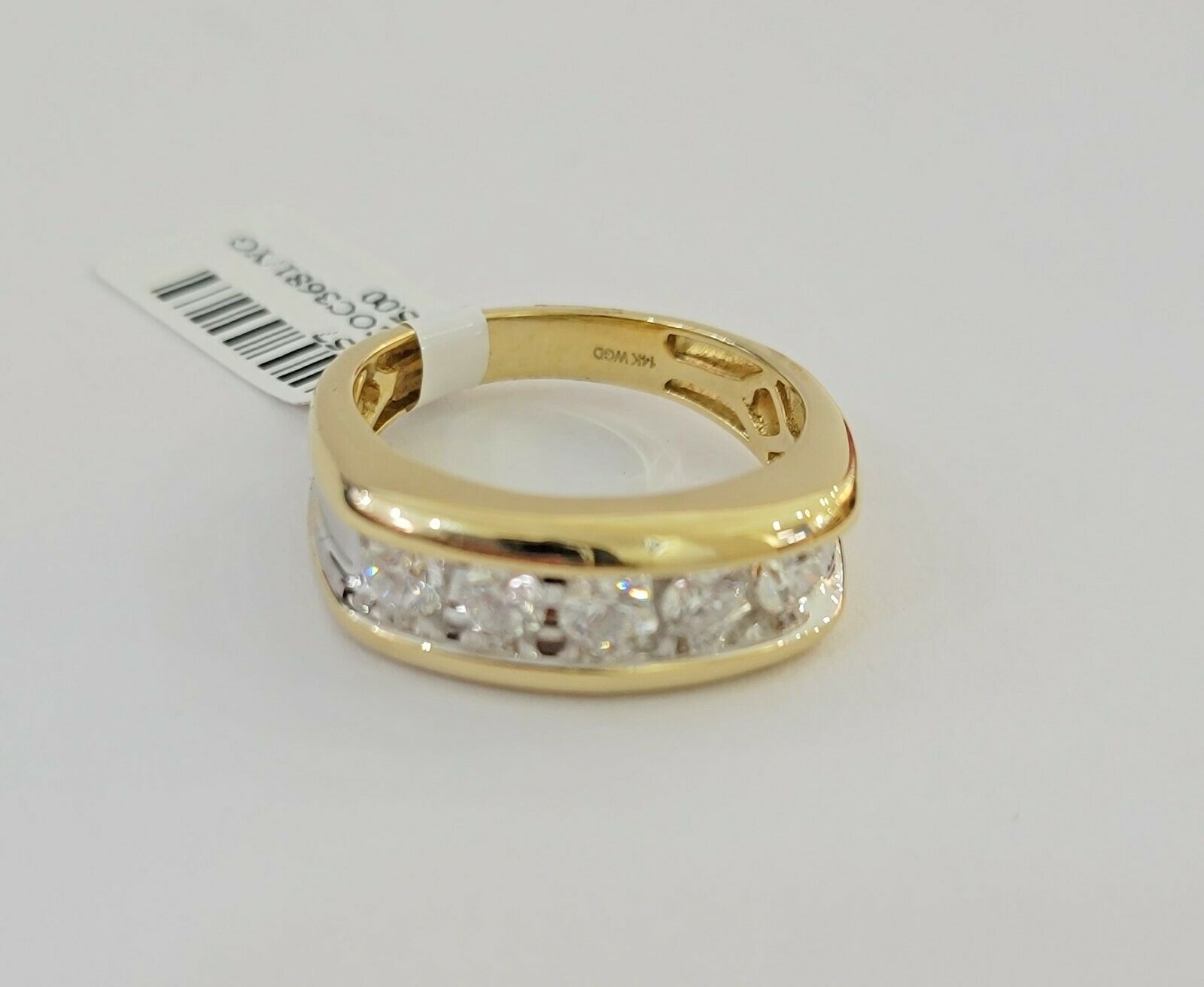Real 14k 1CT Diamond Ring Men's Band channel - set round diamond Two - Tone Gold - Reva Jeweler
