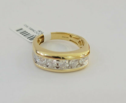 Real 14k 1CT Diamond Ring Men's Band channel - set round diamond Two - Tone Gold - Reva Jeweler