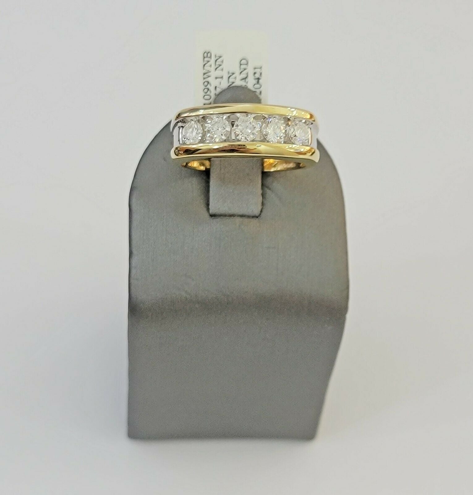 Real 14k 1CT Diamond Ring Men's Band channel - set round diamond Two - Tone Gold - Reva Jeweler