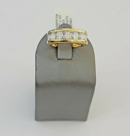 Real 14k 1CT Diamond Ring Men's Band channel - set round diamond Two - Tone Gold - Reva Jeweler