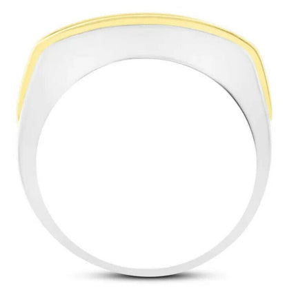 Real 14k 1CT Diamond Ring Men's Band channel - set round diamond Two - Tone Gold - Reva Jeweler