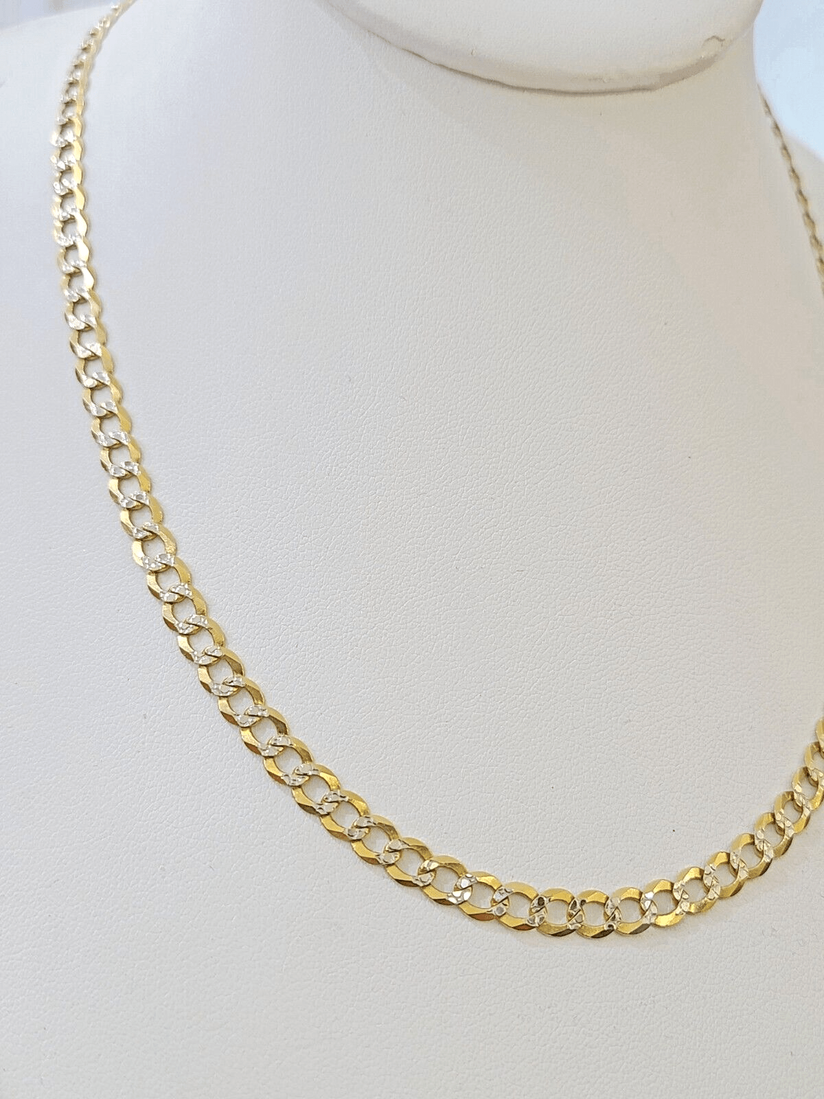 REAL 14k Cuban Curb Link necklace with Diamond Cuts 22 inches 6mm 14kt - Reva Jeweler