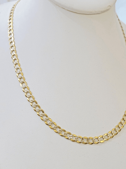 REAL 14k Cuban Curb Link necklace with Diamond Cuts 22 inches 6mm 14kt - Reva Jeweler