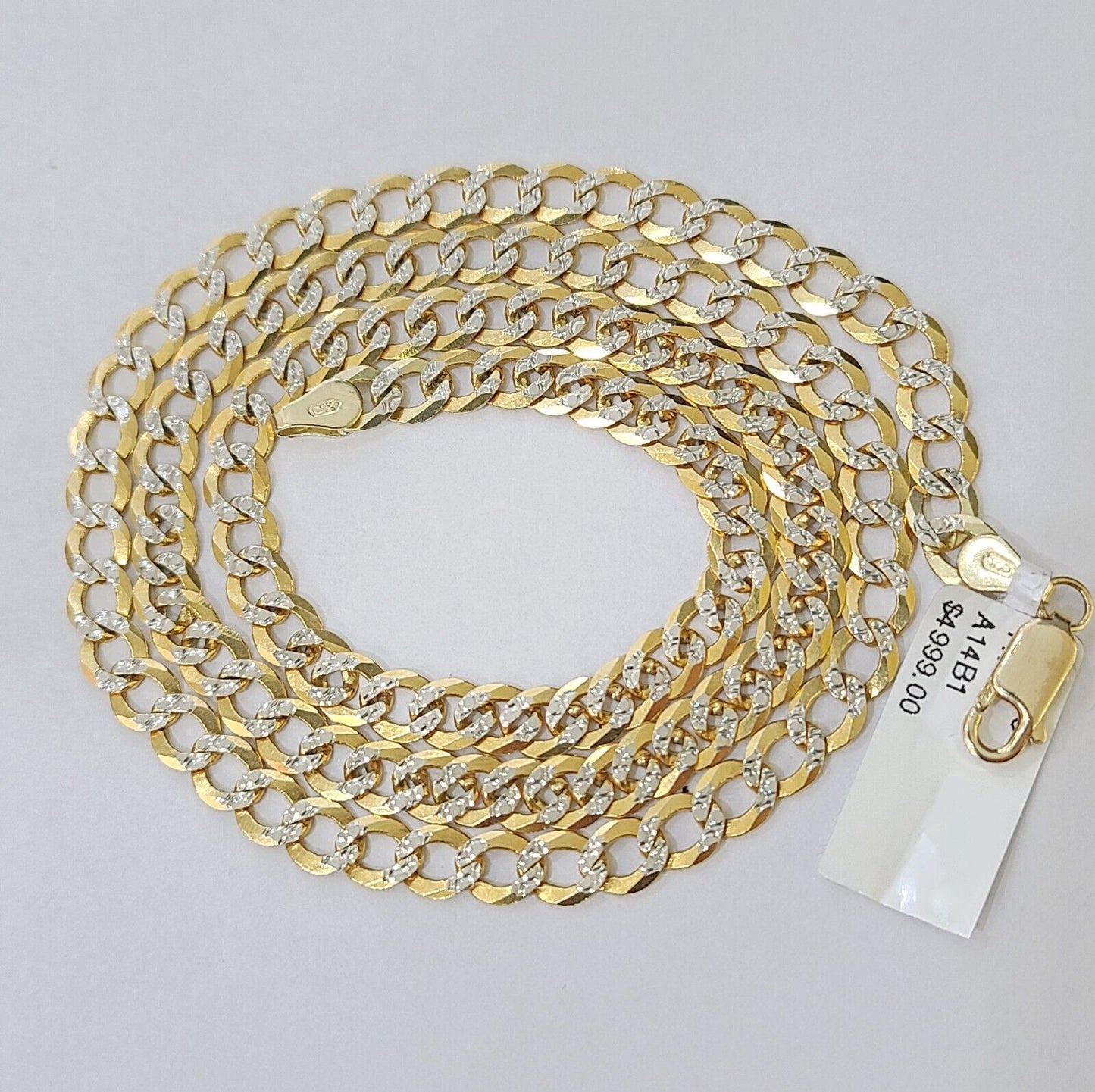 REAL 14k Cuban Curb Link necklace with Diamond Cuts 22 inches 6mm 14kt - Reva Jeweler