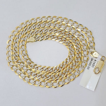 REAL 14k Cuban Curb Link necklace with Diamond Cuts 22 inches 6mm 14kt - Reva Jeweler