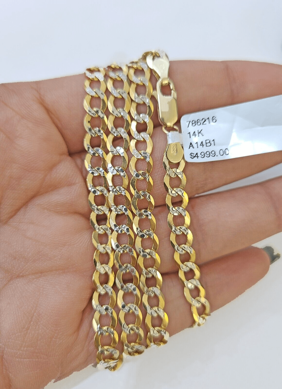 REAL 14k Cuban Curb Link necklace with Diamond Cuts 22 inches 6mm 14kt - Reva Jeweler