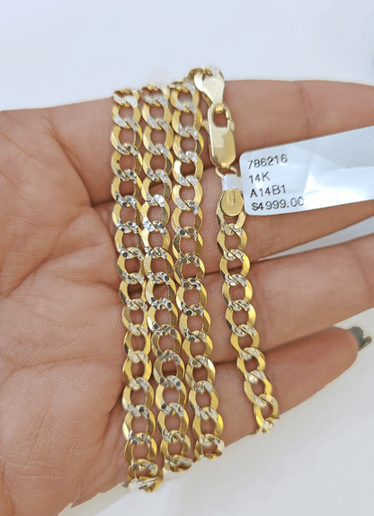 REAL 14k Cuban Curb Link necklace with Diamond Cuts 22 inches 6mm 14kt - Reva Jeweler