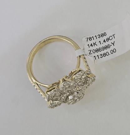 Real 14k Diamond Flower Ladies Ring Yellow Gold Women Engagement Wedding - GoldenlinQ