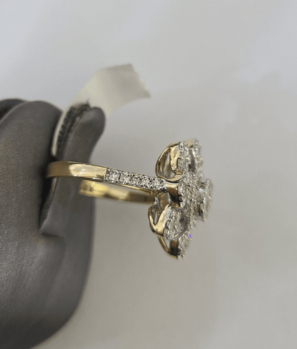 Real 14k Diamond Flower Ladies Ring Yellow Gold Women Engagement Wedding - GoldenlinQ