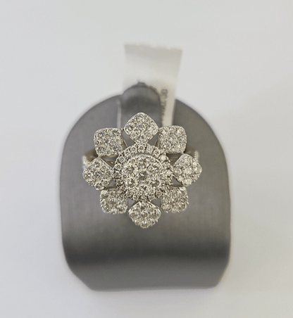 Real 14k Diamond Flower Ladies Ring Yellow Gold Women Engagement Wedding - GoldenlinQ