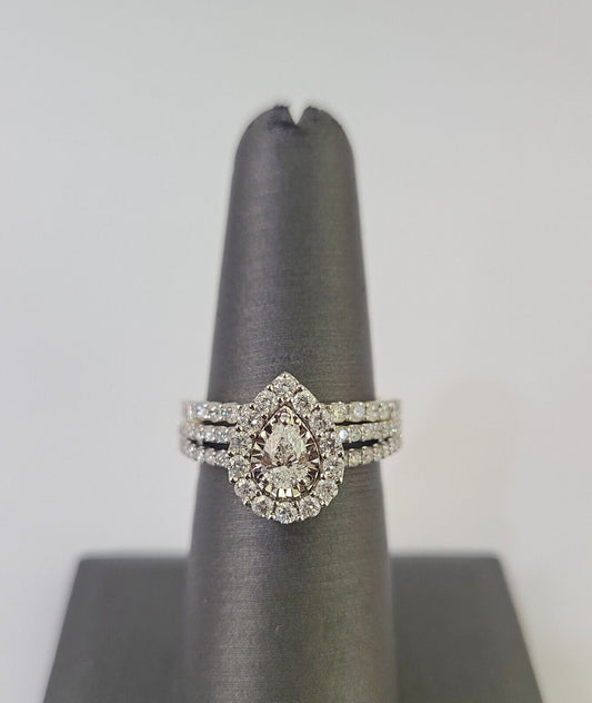 Real 14k Diamond Ladies Ring Yellow Gold Bridal Women Engagement Wedding SET - GoldenlinQ