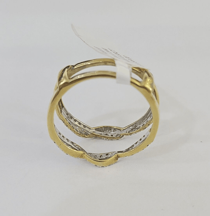 Real 14k Diamond Ladies Ring Yellow Gold Enhancer Guard Wrap Engagement Wedding - GoldenlinQ