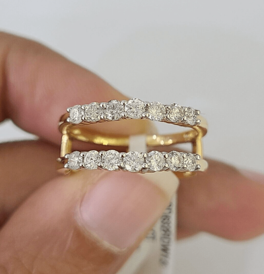 Real 14k Diamond Ladies Ring Yellow Gold Enhancer Guard Wrap Engagement Wedding - GoldenlinQ