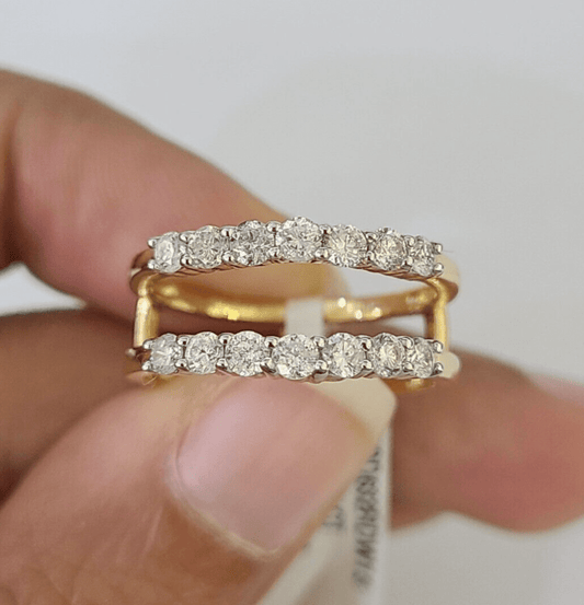 Real 14k Diamond Ladies Ring Yellow Gold Enhancer Guard Wrap Engagement Wedding - GoldenlinQ
