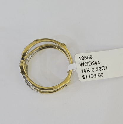Real 14k Diamond Ladies Ring Yellow Gold Enhancer Guard Wrap Engagement Wedding - GoldenlinQ