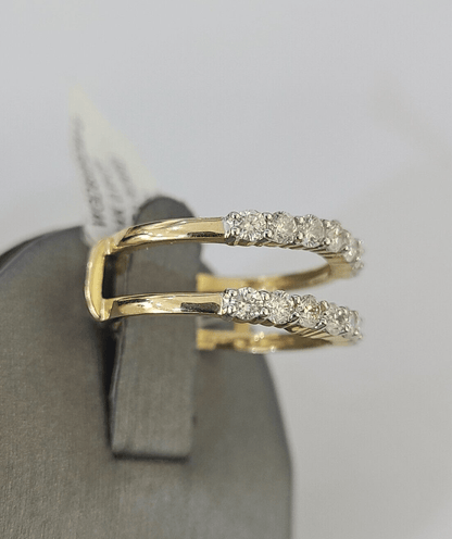 Real 14k Diamond Ladies Ring Yellow Gold Enhancer Guard Wrap Engagement Wedding - GoldenlinQ
