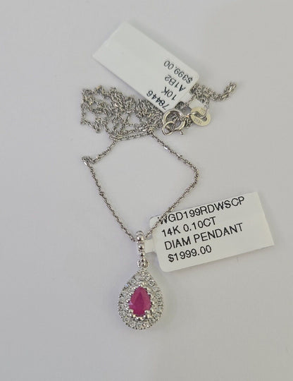 Real 14k Diamond Necklace Chain Teardrop Pendant White Gold Women