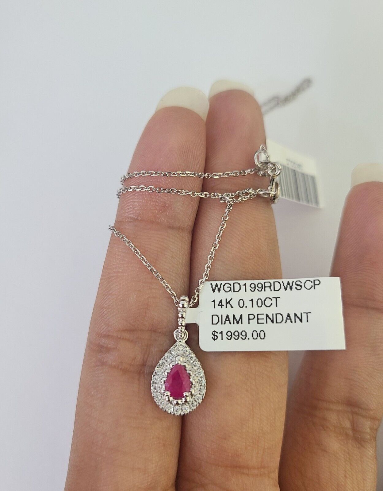 Real 14k Diamond Necklace Chain Teardrop Pendant White Gold Women