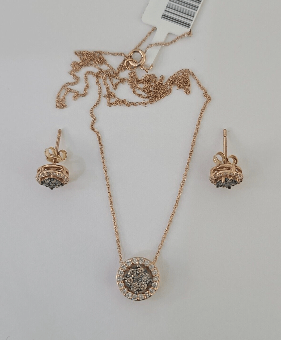 Real 14k Diamond Necklace Pendant Earrings Set Rose Gold Chain Women