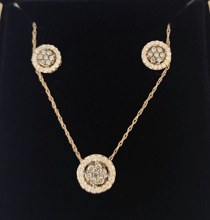Real 14k Diamond Necklace Pendant Earrings Set Rose Gold Chain Women