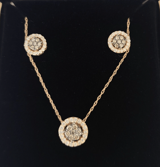 Real 14k Diamond Necklace Pendant Earrings Set Rose Gold Chain Women