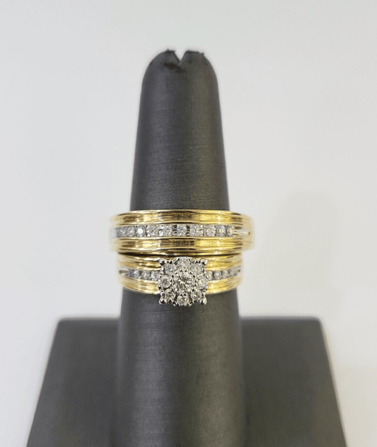 REAL 14k Diamond Ring Yellow Gold Ladies Men Duo SET Wedding Engagement Genuine - GoldenlinQ