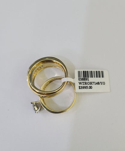 REAL 14k Diamond Ring Yellow Gold Ladies Men Duo SET Wedding Engagement Genuine - GoldenlinQ