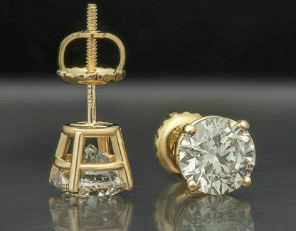 REAL 14k gold 1CT diamond Stud Lab Created VS solitaire earring With CERTIFICATE - Reva Jeweler