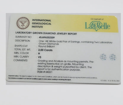 REAL 14k gold 1CT diamond Stud Lab Created VS solitaire earring With CERTIFICATE - Reva Jeweler
