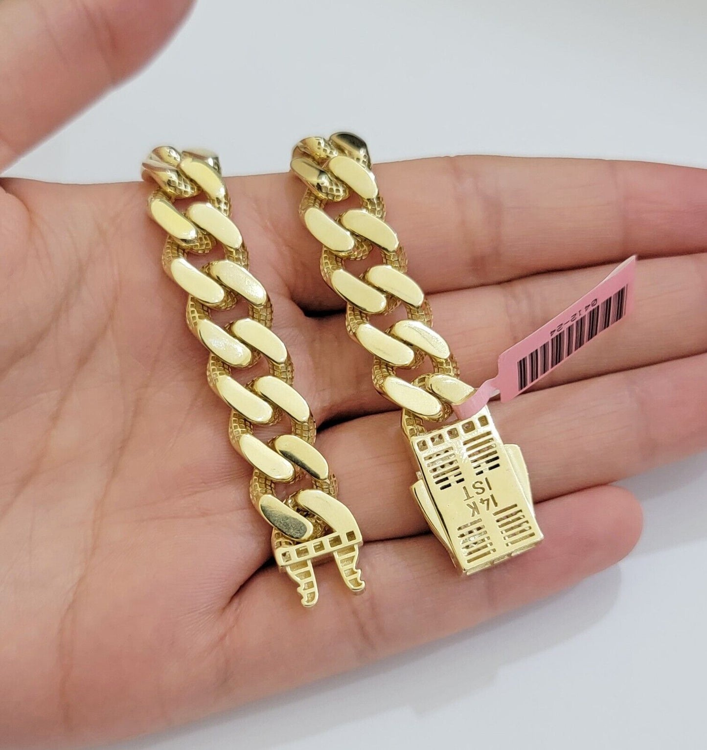 Real 14k Gold Bracelet 11mm Miami Cuban Link 7.5 inch Men Women 14kt Yellow Gold - Reva Jeweler