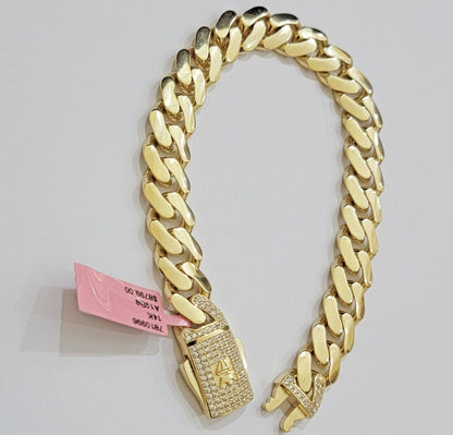 Real 14k Gold Bracelet 11mm Miami Cuban Link 7.5 inch Men Women 14kt Yellow Gold - Reva Jeweler