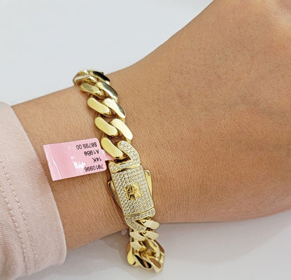 Real 14k Gold Bracelet 11mm Miami Cuban Link 8.5'' inch Men's 14kt Yellow Gold - Reva Jeweler