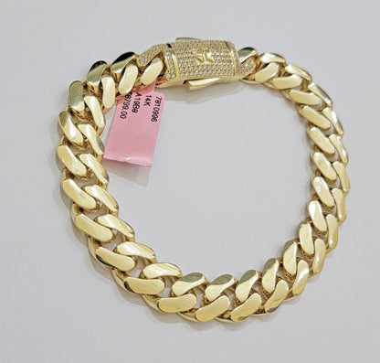 Real 14k Gold Bracelet 11mm Miami Cuban Link 8.5'' inch Men's 14kt Yellow Gold - Reva Jeweler