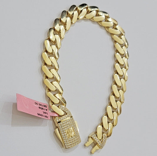 Real 14k Gold Bracelet 11mm Miami Cuban Link 8.5'' inch Men's 14kt Yellow Gold - Reva Jeweler