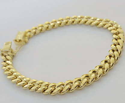 Real 14k Gold Bracelet 8mm 7 inch Miami Cuban Link Box Clasp Strong 14KT LADIES - Reva Jeweler