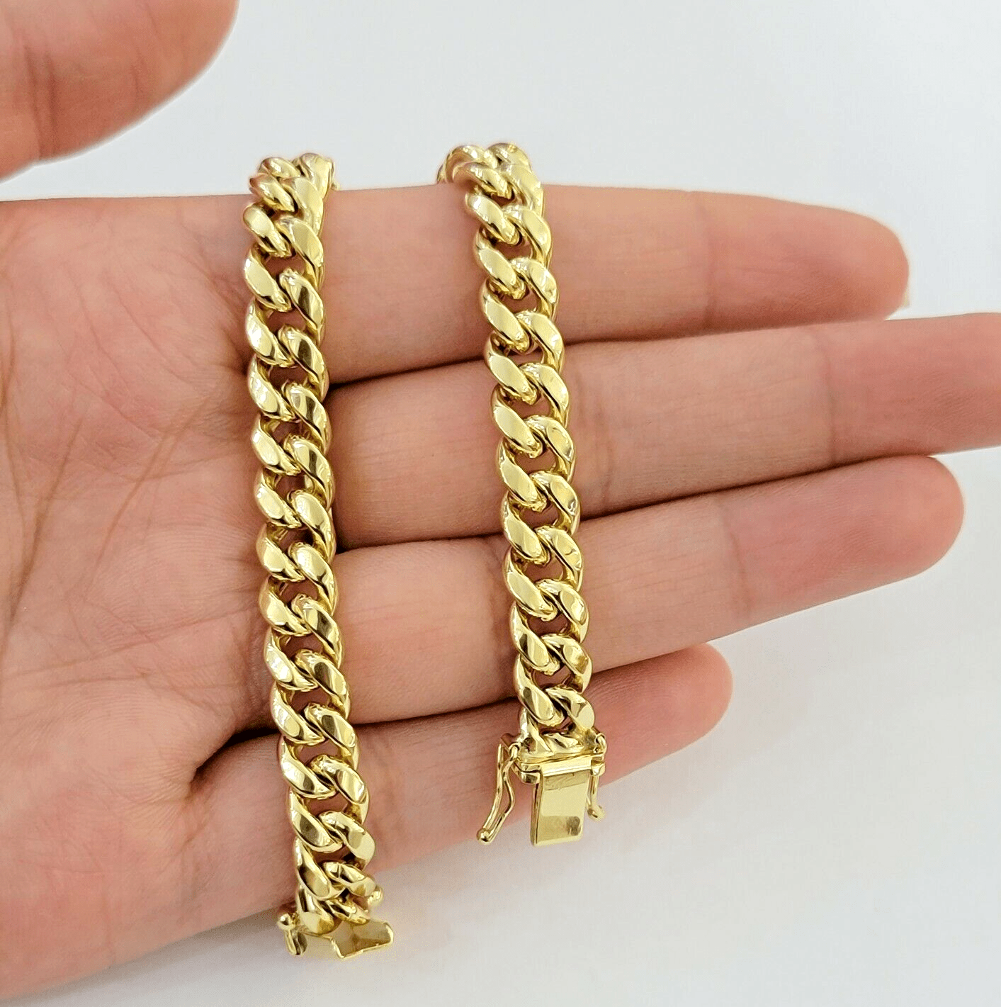 Real 14k Gold Bracelet 8mm 7 inch Miami Cuban Link Box Clasp Strong 14KT LADIES - Reva Jeweler