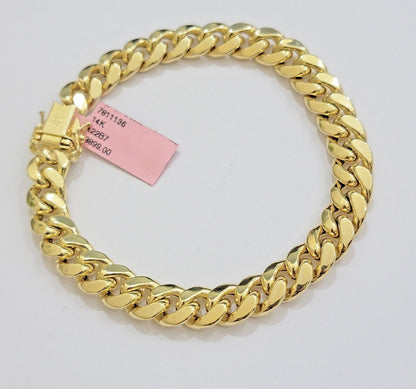 Real 14k Gold Bracelet 9mm Miami Cuban Link 7.5'' inch Men's 14kt Yellow Gold - Reva Jeweler