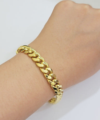 Real 14k Gold Bracelet 9mm Miami Cuban Link 8'' inch Men's 14kt Yellow Gold - Reva Jeweler