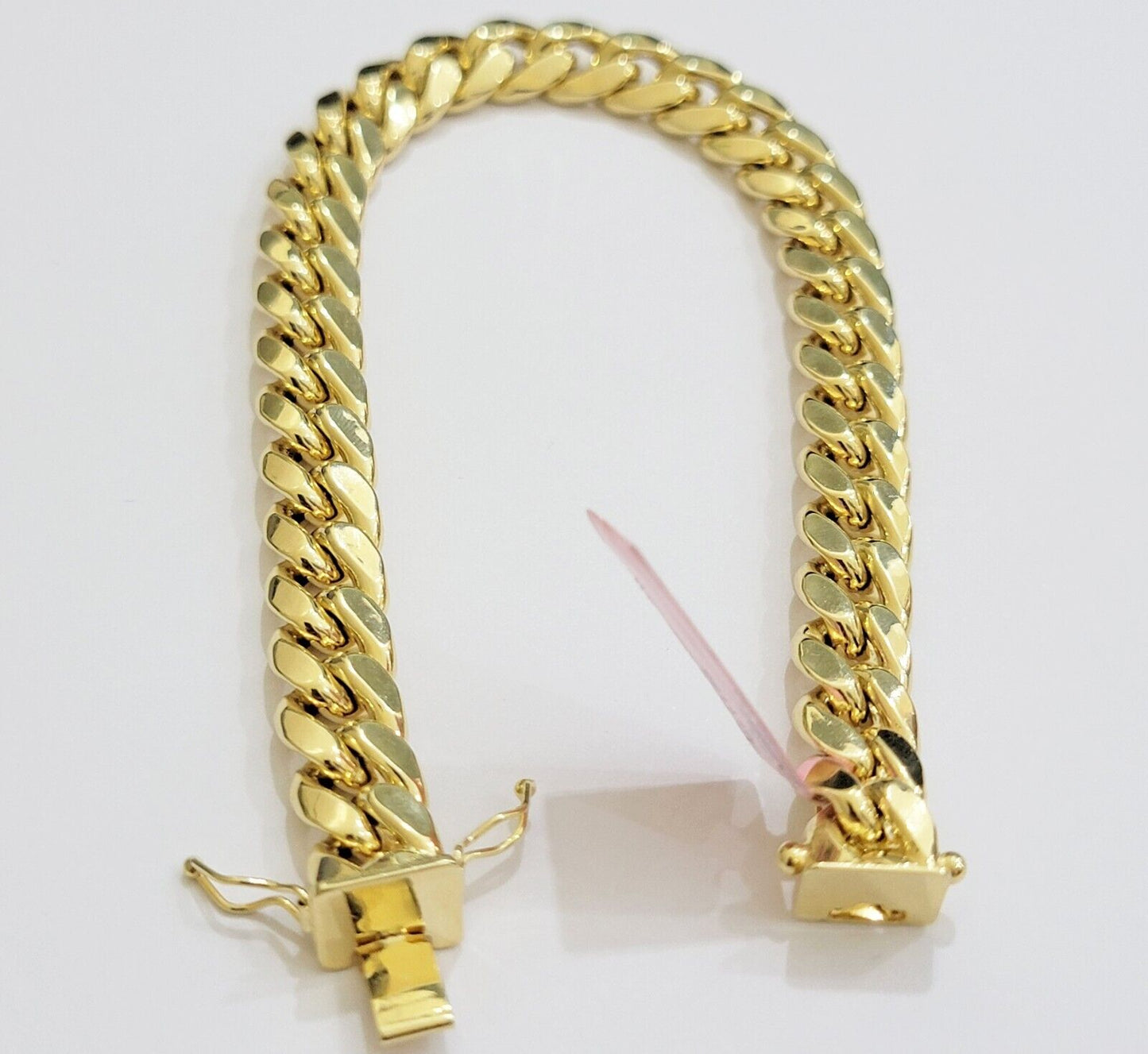 Real 14k Gold Bracelet 9mm Miami Cuban Link 8'' inch Men's 14kt Yellow Gold - Reva Jeweler