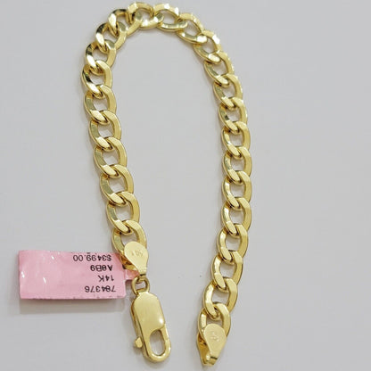 Real 14k Gold Bracelet Cuban Curb Link 8 Inch 8mm Men's Genuine 14kt Yellow Gold - Reva Jeweler