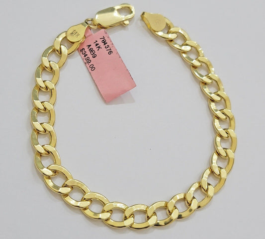 Real 14k Gold Bracelet Cuban Curb Link 8 Inch 8mm Men's Genuine 14kt Yellow Gold - Reva Jeweler
