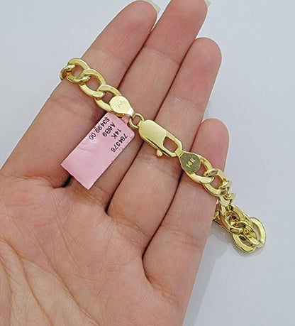Real 14k Gold Bracelet Cuban Curb Link 8 Inch 8mm Men's Genuine 14kt Yellow Gold - Reva Jeweler