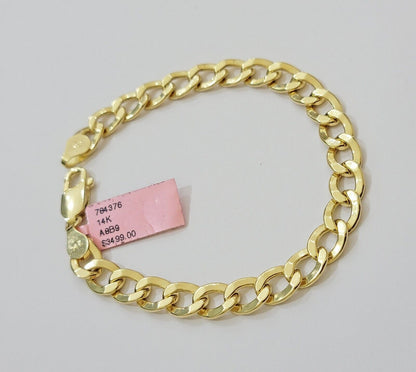 Real 14k Gold Bracelet Cuban Curb Link 8 Inch 8mm Men's Genuine 14kt Yellow Gold - Reva Jeweler