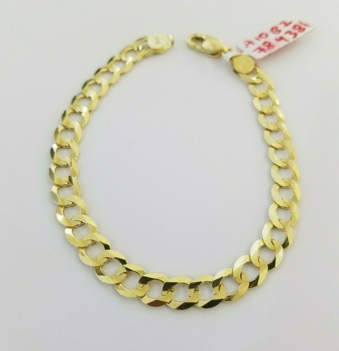 REAL 14k Gold Bracelet Cuban link 8" SOLID 7.5mm 14kt Yellow Gold Diamond Cut - Reva Jeweler
