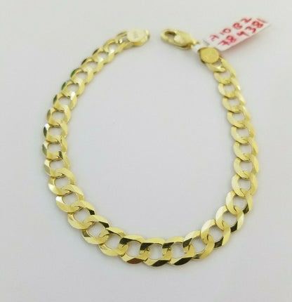 REAL 14k Gold Bracelet Cuban link 8" SOLID 7.5mm 14kt Yellow Gold Diamond Cut - Reva Jeweler