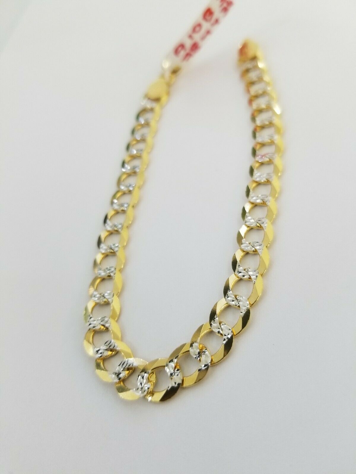 REAL 14k Gold Bracelet Cuban link 8" SOLID 7.5mm 14kt Yellow Gold Diamond Cut - Reva Jeweler