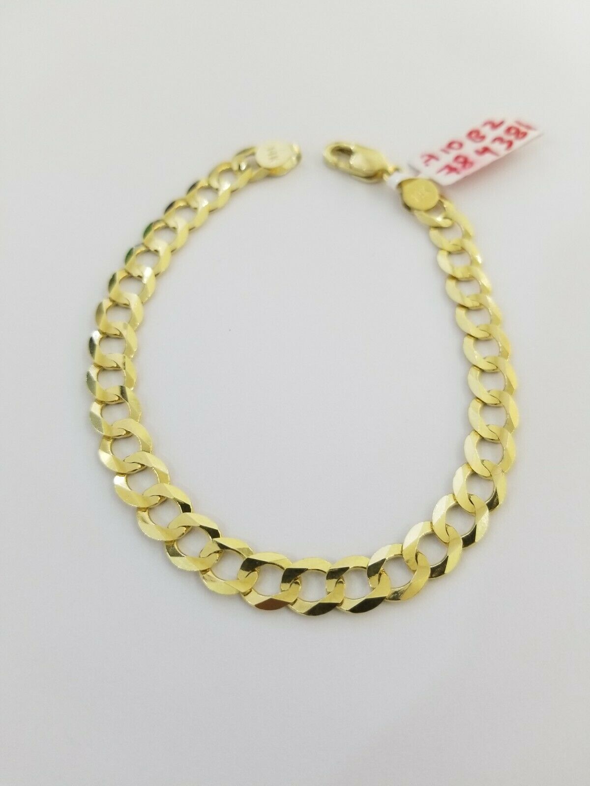 REAL 14k Gold Bracelet Cuban link 8" SOLID 7.5mm 14kt Yellow Gold Diamond Cut - Reva Jeweler