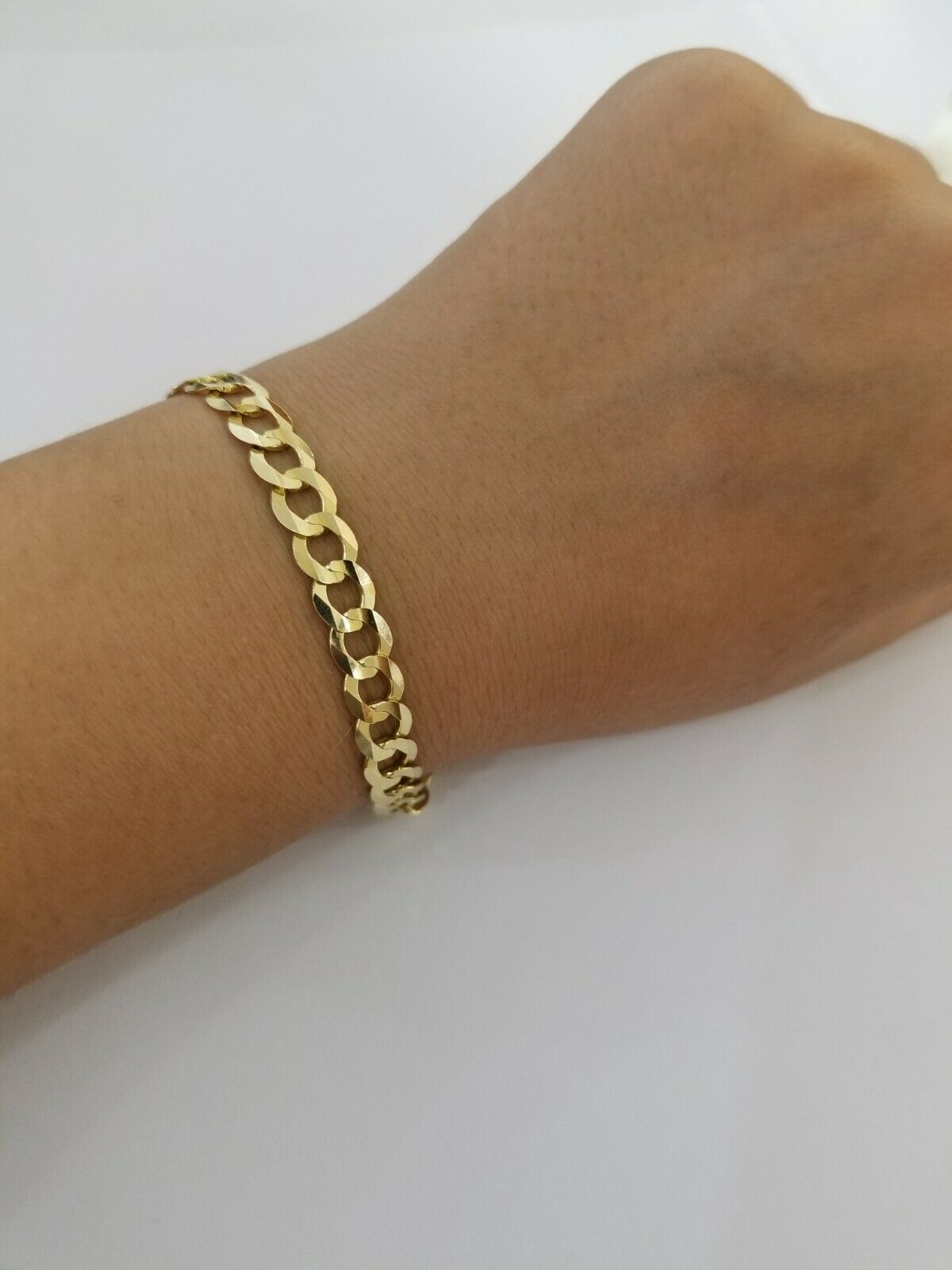 REAL 14k Gold Bracelet Cuban link 8" SOLID 7.5mm 14kt Yellow Gold Diamond Cut - Reva Jeweler